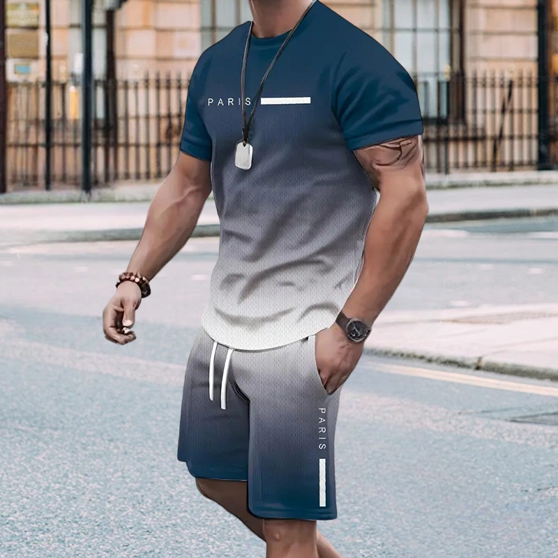 🏖️Summer Cool Deal !!😎Men's Gradient Color T-Shirt & Shorts Set