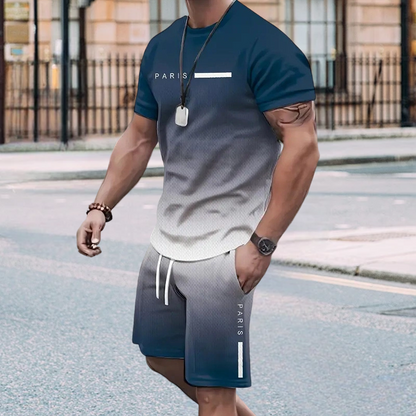 🏖️Summer Cool Deal !!😎Men's Gradient Color T-Shirt & Shorts Set