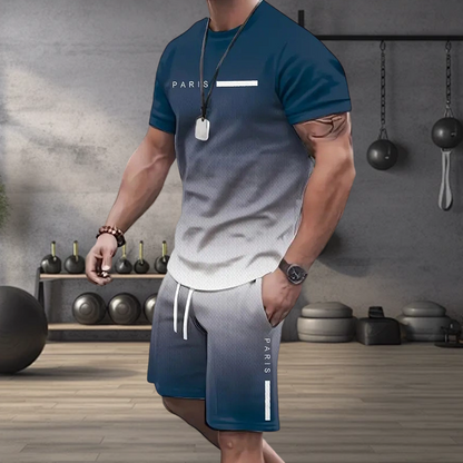 🏖️Summer Cool Deal !!😎Men's Gradient Color T-Shirt & Shorts Set
