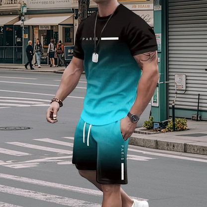 🏖️Summer Cool Deal !!😎Men's Gradient Color T-Shirt & Shorts Set