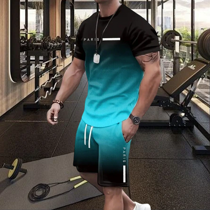 🏖️Summer Cool Deal !!😎Men's Gradient Color T-Shirt & Shorts Set