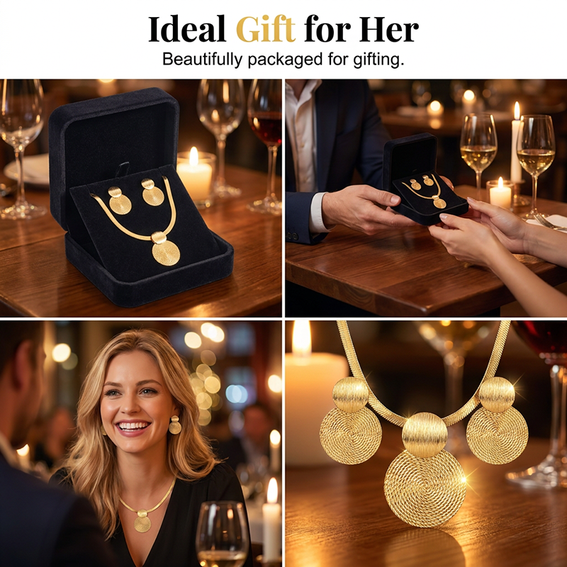 🎁Modern Chic Necklace & Earring Set – Gold finish, geometric design & lightweight – perfect for daily elegance or gifting – includes matching pieces for a polished look 💫