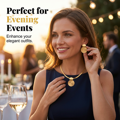 🎁Modern Chic Necklace & Earring Set – Gold finish, geometric design & lightweight – perfect for daily elegance or gifting – includes matching pieces for a polished look 💫