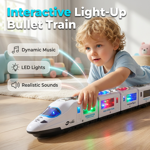 🚄  Electric Bullet Train Toy – Light-Up, Bump & Go, with Music 🎵