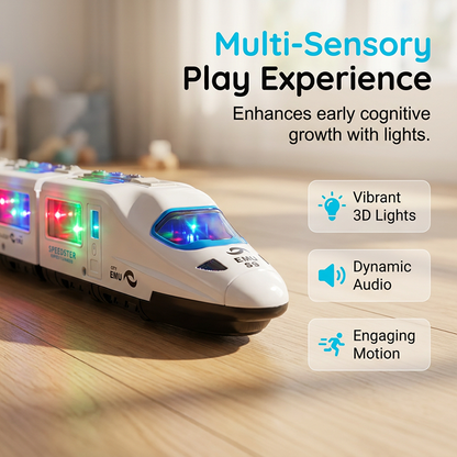 🚄  Electric Bullet Train Toy – Light-Up, Bump & Go, with Music 🎵