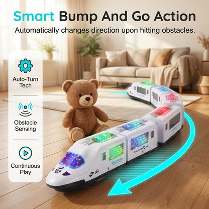 🚄  Electric Bullet Train Toy – Light-Up, Bump & Go, with Music 🎵