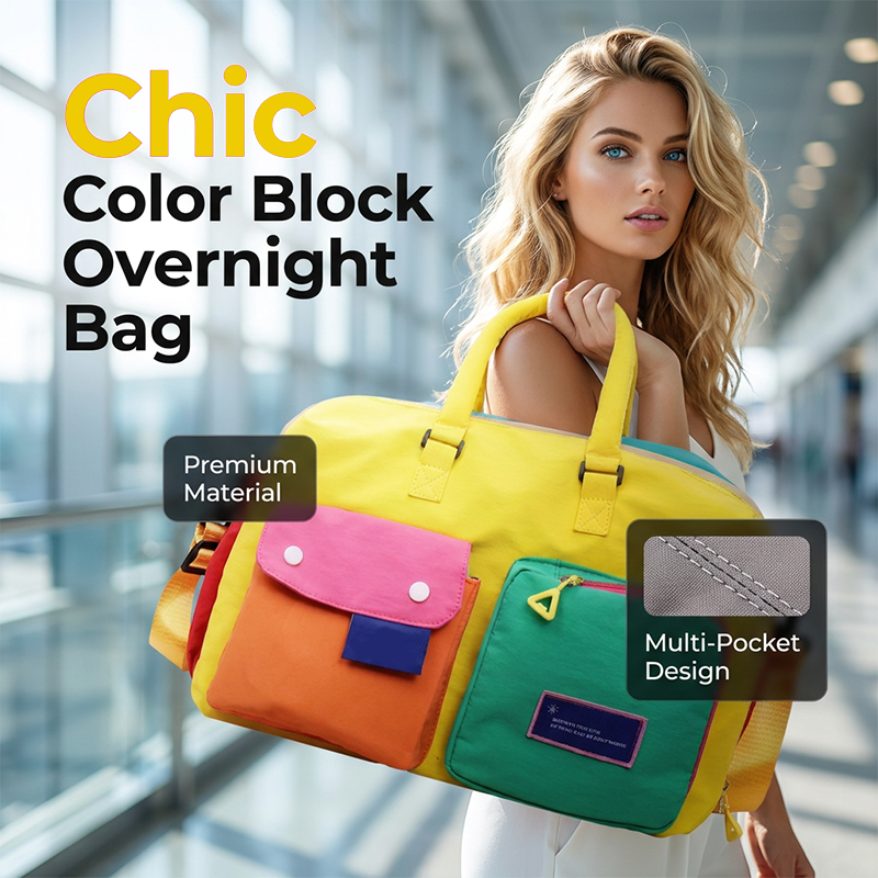 🎒 5 Casual Color Block Overnight Bag – Spacious & durable – Perfect for gym, travel or weekend trips – lightweight with carry handles 🧳