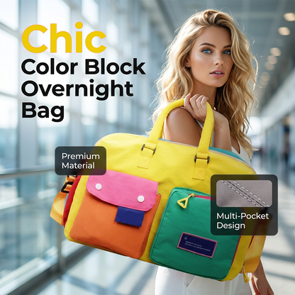 🎒 5 Casual Color Block Overnight Bag – Spacious & durable – Perfect for gym, travel or weekend trips – lightweight with carry handles 🧳