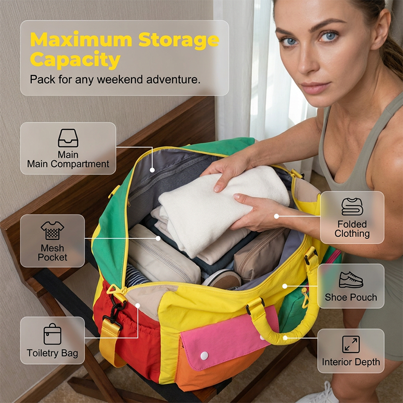 🎒 5 Casual Color Block Overnight Bag – Spacious & durable – Perfect for gym, travel or weekend trips – lightweight with carry handles 🧳