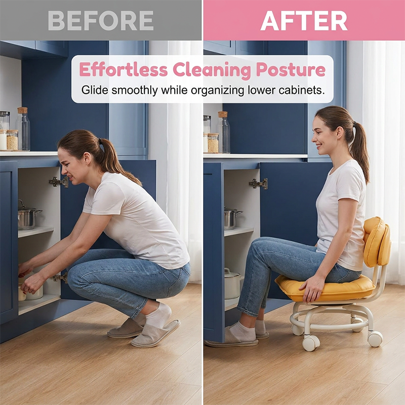 Rolling Low Stool with Backrest⚙️🪑